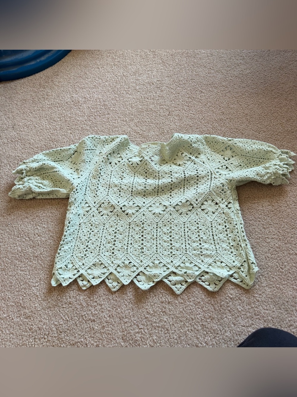 Will and root light green Crochet Lace Short Sleeve Top - Picture 4 of 4